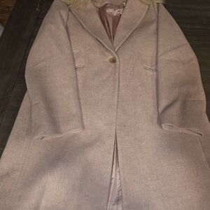 Topshop Blush Trench Coat with Faux Fur Collar